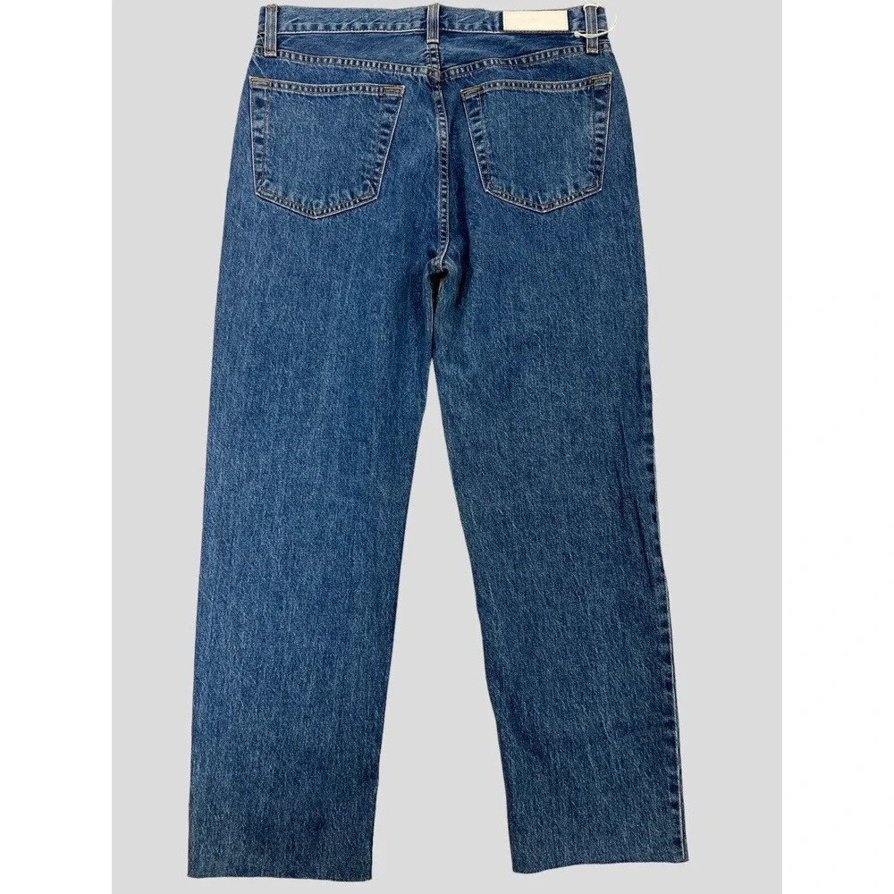 REDONE Originals High Rise Stove Pipe Cotton Button-Fly Raw Hem Blue Jeans 30‎